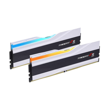 G Skill Trident Z5 RGB DDR5 Desktop Memory | 32GB (2x16GB) Kit | 6000MT/s | CL36-36-36-96 | 1.35V | Intel XMP | Metallic Silver / Matte Black / Matte White