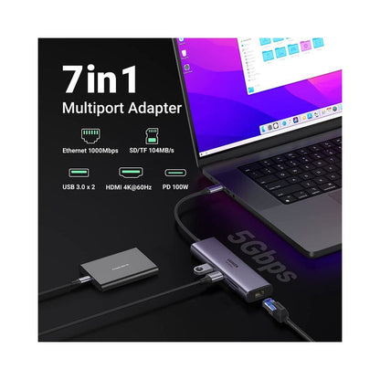 UGREEN 60515 | 7-in-1 USB-C Hub | 4K HDMI | USB 3.0 × 3 | SD/TF Card Reader | 100W PD Charging | For MacBook, Laptop, Tablet, PC