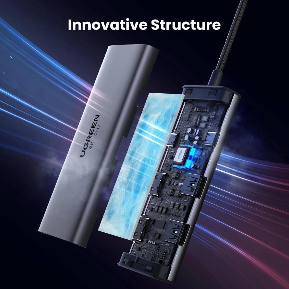 UGREEN CM498 Revodok 206 | 6-in-1 USB-C Hub | Dual HDMI (8K/4K) | USB-A 3.0 | USB-C 3.0 | 100W PD | Model 15852