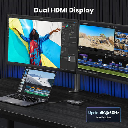 UGREEN CM498 Revodok 206 | 6-in-1 USB-C Hub | Dual HDMI (8K/4K) | USB-A 3.0 | USB-C 3.0 | 100W PD | Model 15852