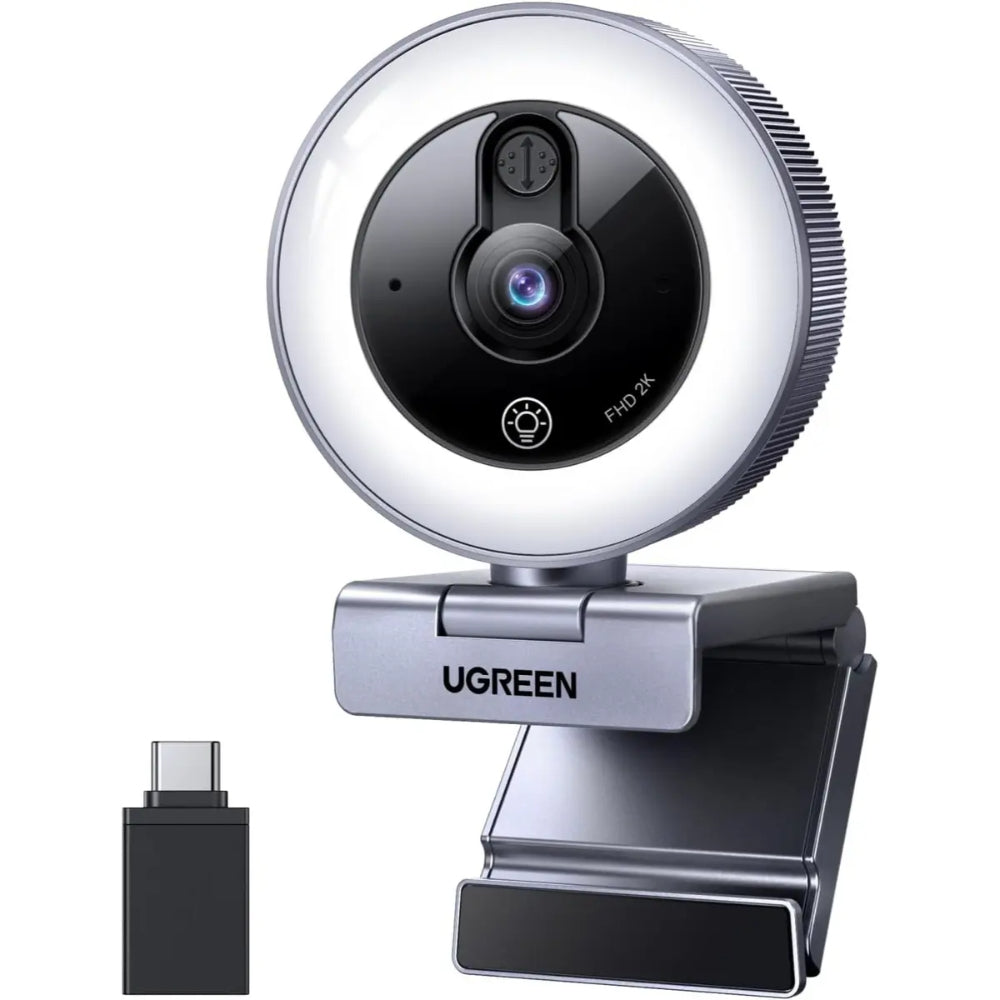 UGREEN 65857 2K Webcam with 4‑Level Ring Light | Full HD 1080P 60FPS Web Camera with Microphone & Privacy Cover