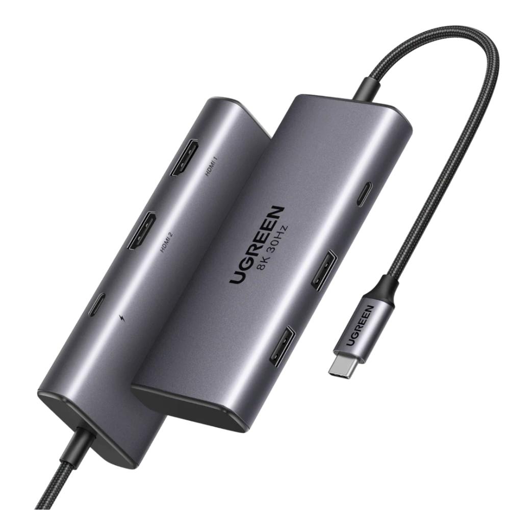 UGREEN CM498 Revodok 206 | 6-in-1 USB-C Hub | Dual HDMI (8K/4K) | USB-A 3.0 | USB-C 3.0 | 100W PD | Model 15852