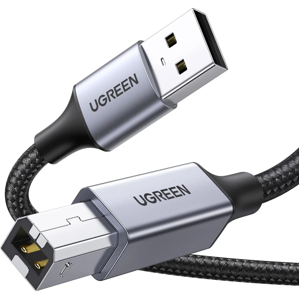 UGREEN 80803 | USB to Printer Cable | USB-A to USB-B | Braided | 2M Length | Black | 480Mbps Transfer Rate | Gold-Plated Connectors | For Printer, Scanner, DAC, Audio Interface