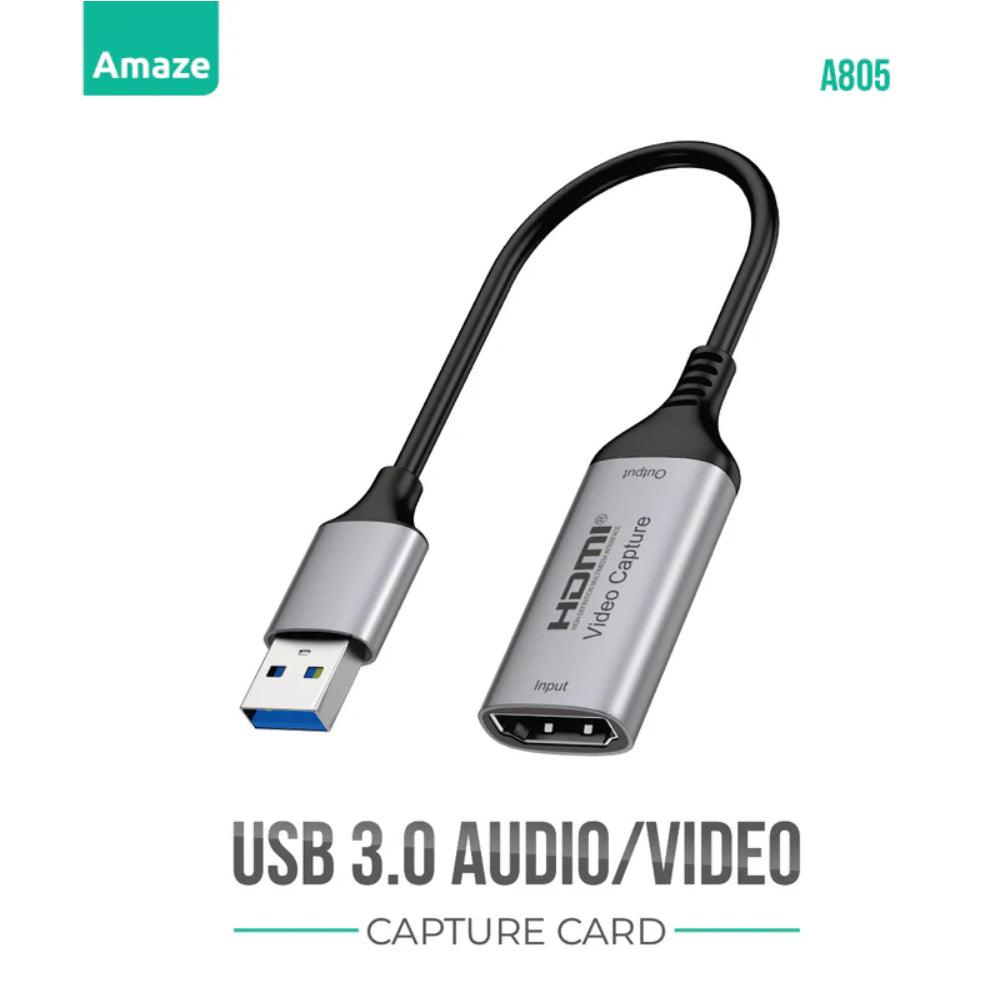 Amaze A805 | USB 3.0 to Audio/Video Capture Card | Full HD 1080p | HDMI Input | Real-Time Streaming | Plug & Play