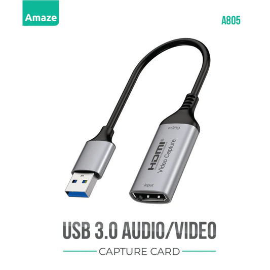 Amaze A805 | USB 3.0 to Audio/Video Capture Card | Full HD 1080p | HDMI Input | Real-Time Streaming | Plug & Play