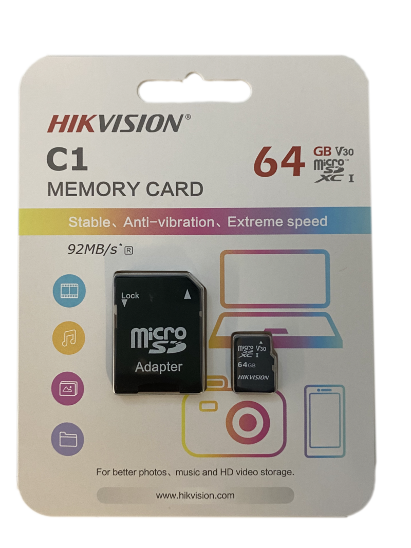 Hikvision C1 64Gb Micro SD Memory Card + Adaptor 92 MB/s