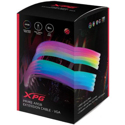 XPG PRIME ARGB VGA Extension Cable|24cm|16-Pin PCIe|ARGB Lighting|High-Density Sleeving|GPU Aesthetic Upgrade|Black