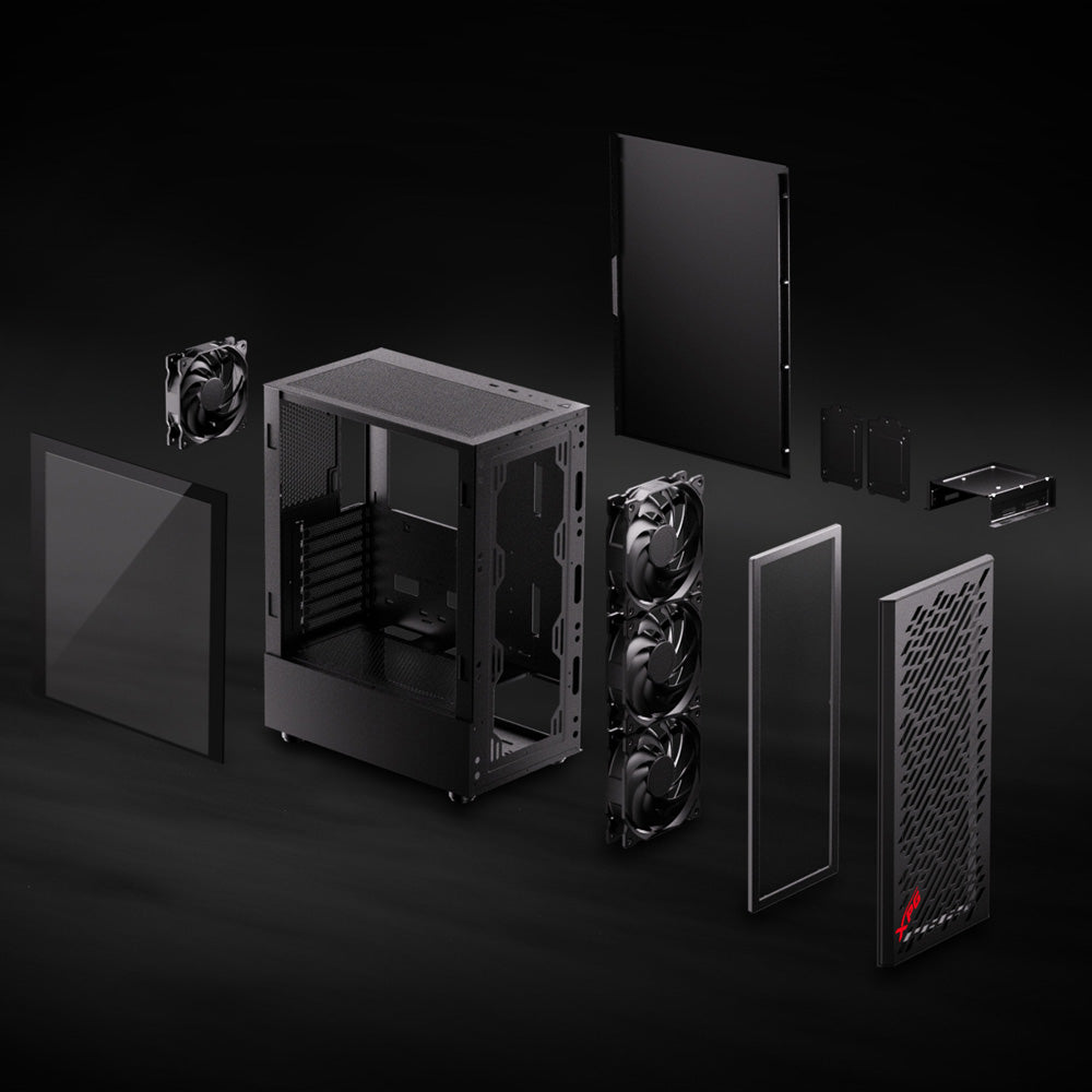 XPG VALOR AIR Compact Mid-Tower Chassis | ATX | 4 Pre-Installed Fans | Steel Front Panel | Tempered Glass Side Panel | Black
