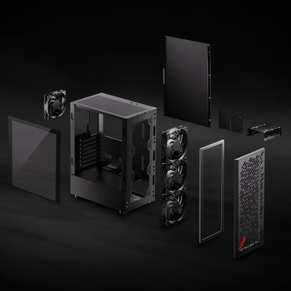 XPG VALOR AIR Compact Mid-Tower Chassis | ATX | 4 Pre-Installed Fans | Steel Front Panel | Tempered Glass Side Panel | Black