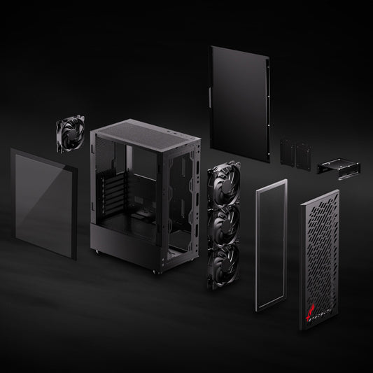 XPG VALOR AIR Compact Mid-Tower Chassis | ATX | 4 Pre-Installed Fans | Steel Front Panel | Tempered Glass Side Panel | Black